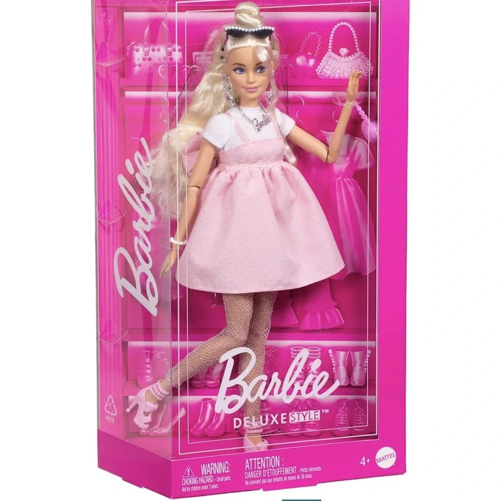 Barbie Deluxe Style Doll #3 in Barbiecore Outfit Blond Hair in Top Knot BRANDNEW